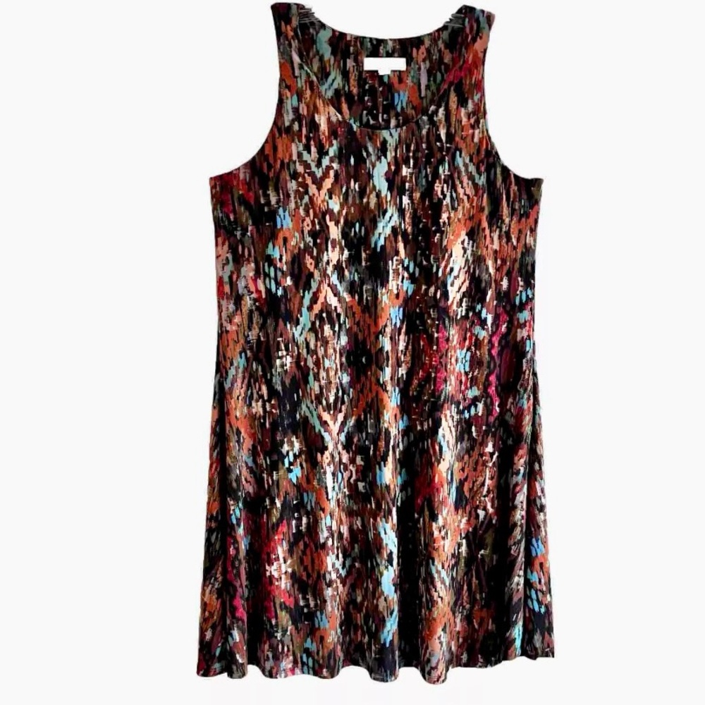 Nine West Womens Sleeveless Jersey Dress Size Medium Abstract Print Browns Blue